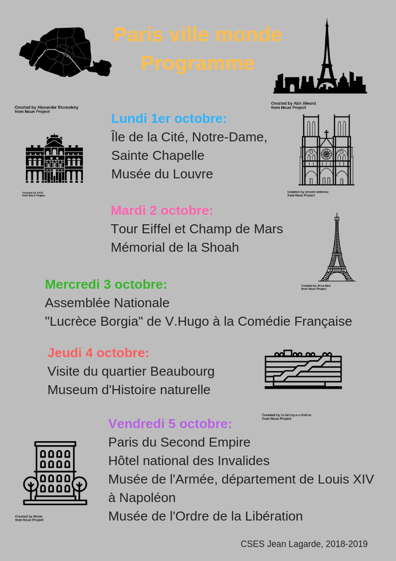 Programme des visites de Paris pour les Terminales, version mise à jour